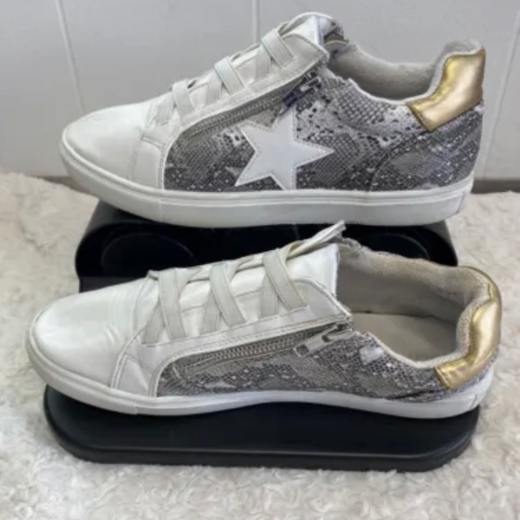 Report Logan Sneakers Snakeskin Metallic Gold women’s size 9 Zippered - Picture 2 of 8